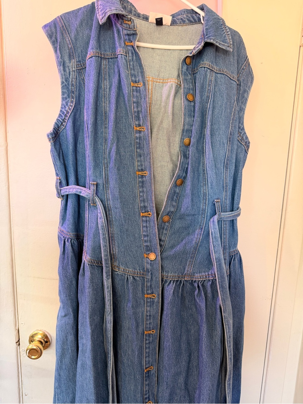 Sleeveless Button-Front Denim Dress in Medium Blue